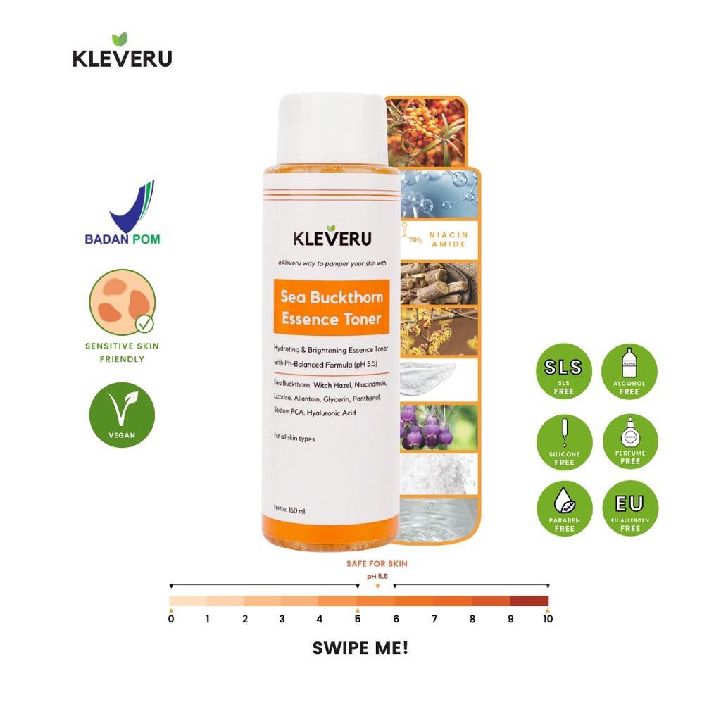 KLEVERU Sea Buckthorn Cleansing Gel Essence Toner Vitamin C 10% Ferulic Serum Glass Skin Overnight