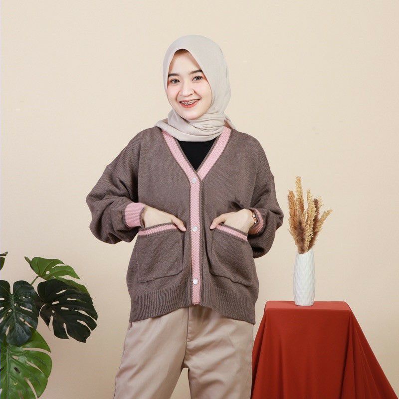 CARDIGAN RAJUT KANCING POCKET KYLA | OUTER OUTWEAR KIYOWO CARDY TERBARU KANCING HIDIP SAKU