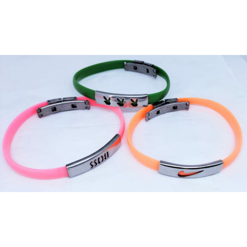 GROSIR GELANG TANGAN/GELANG KARET PLAT STAINLESS MOTIP GELANG PRIA WANITA