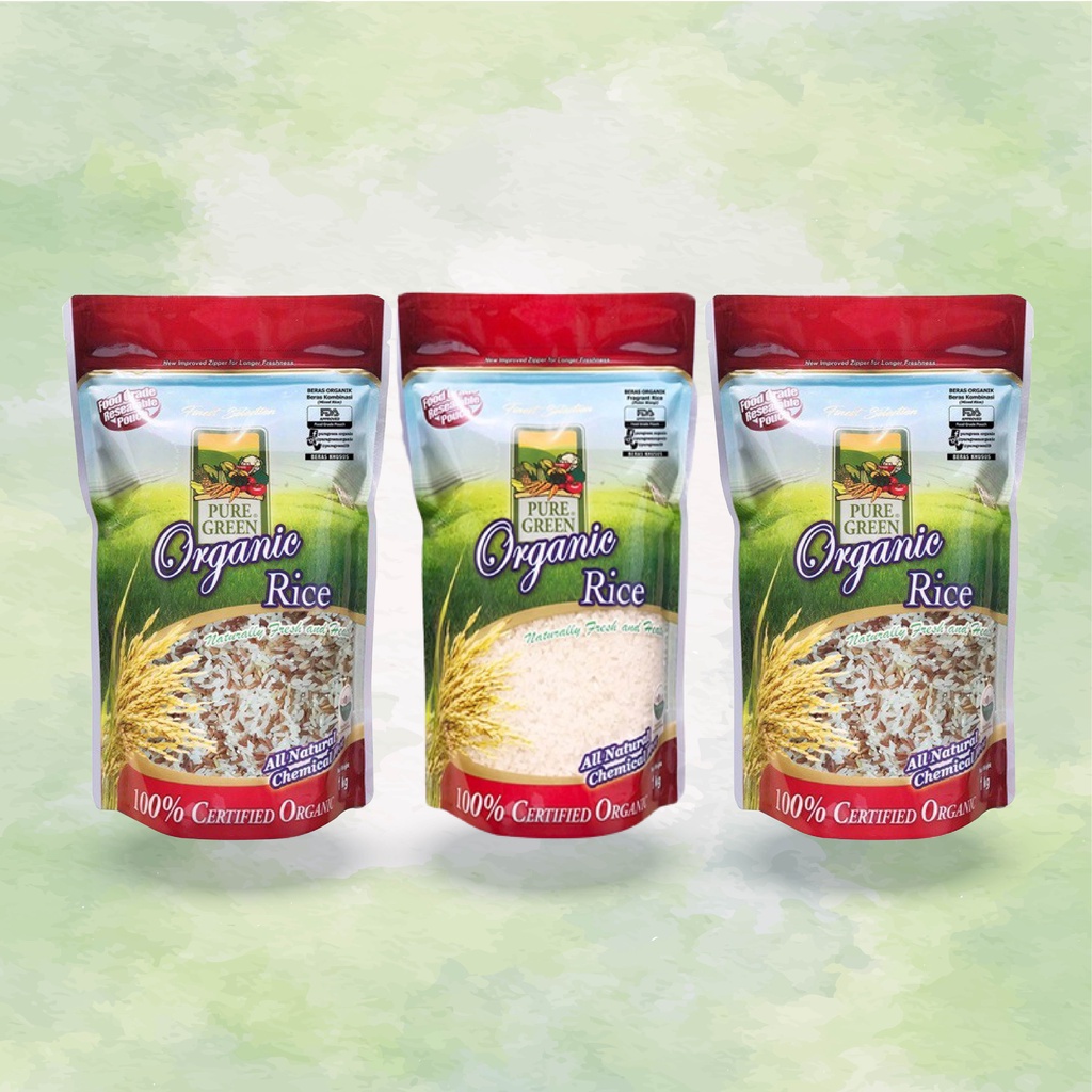 

2 Puregreen Beras Organik Mix (Merah - Putih) - 1kg & 1 Puregreen Beras Organik Fragrant/ P Wangi-1k
