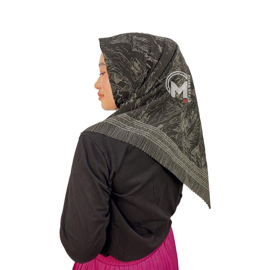 Mecca Hijab Voal Segi Empat Motip DAUN Lasercut Printing Premium II Hijab Voal Motif II Kerudung Segi Empat II Motif