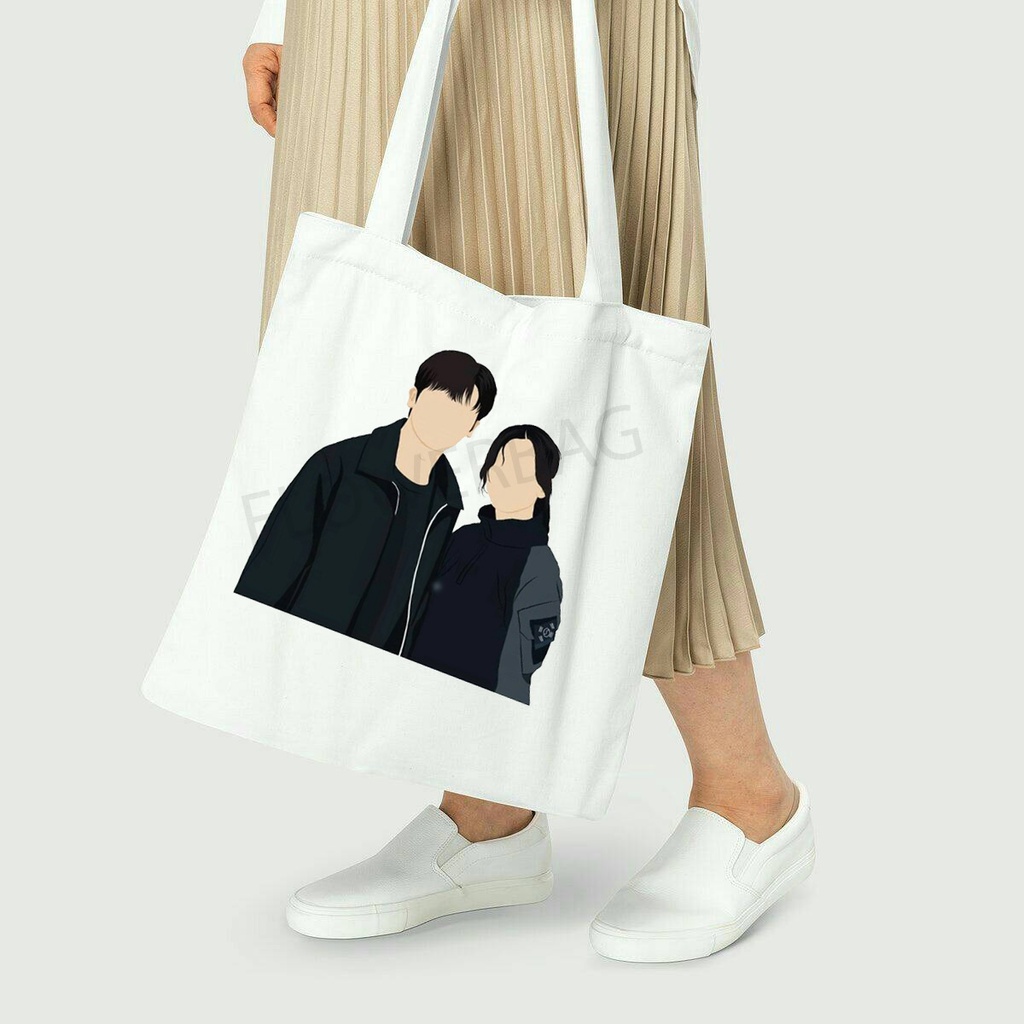 TOTE BAG KANVAS / TOTE BAG WANITA / TOTE BAG HAPPINESS KOREA (FLOWERBAG)