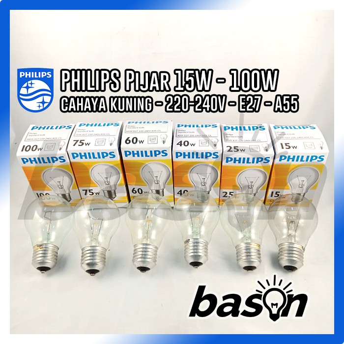 Jual Philips Pijar 15w 25w 60w 75w 100w Clear E27 220 240v A55