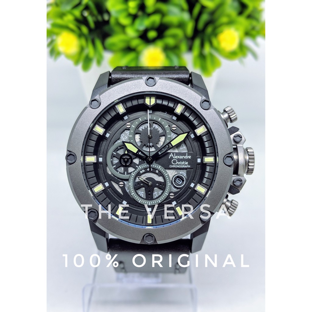 Alexandre Christie AC 6416 Jam Pria Kulit Black Grey