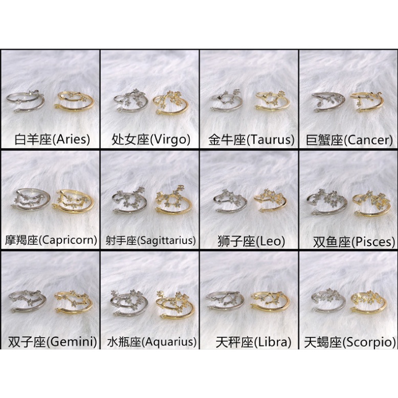 Cincin Terbuka Berlian Kristal 12 Konstelasi Fashion Korea