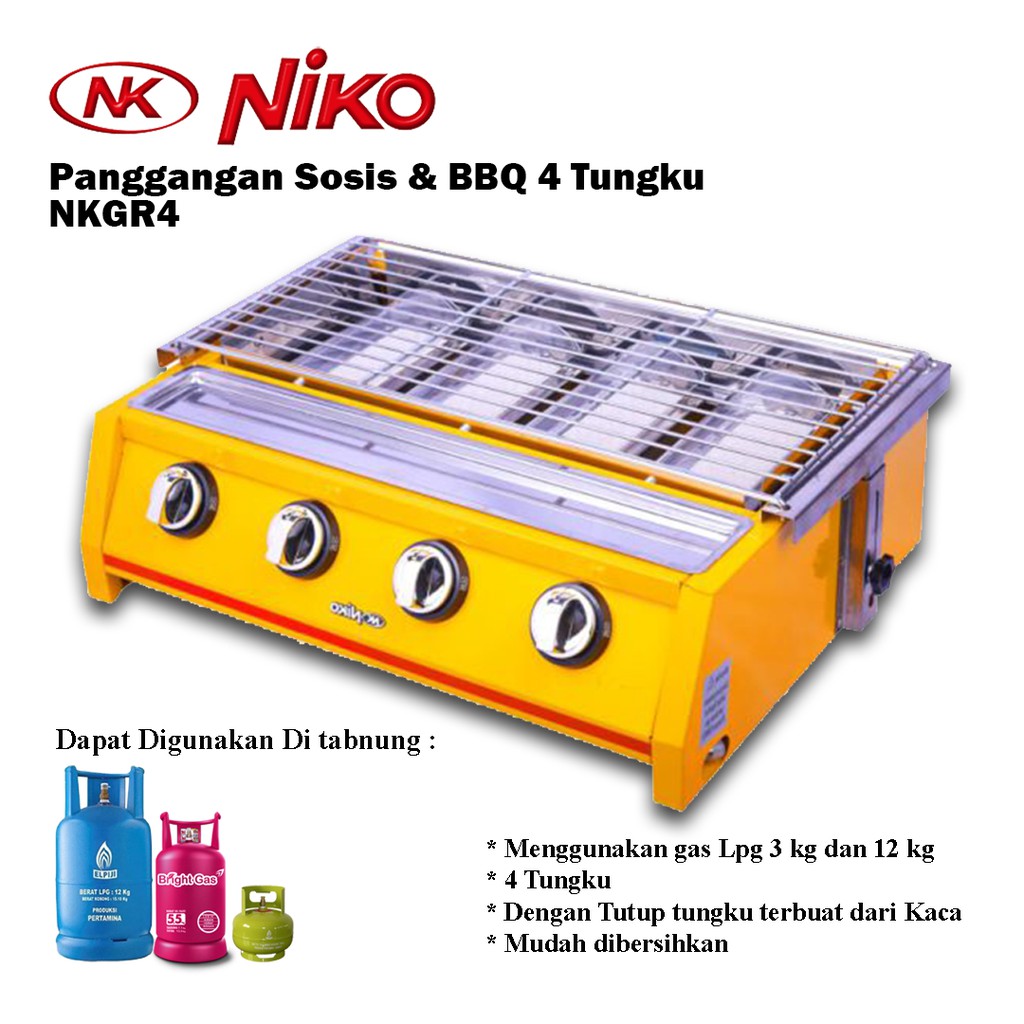 Niko NK-GR4 BBQ Grill Gas Kompor 4 Tungku - NKGR4 Pemanggang Sate BBQ