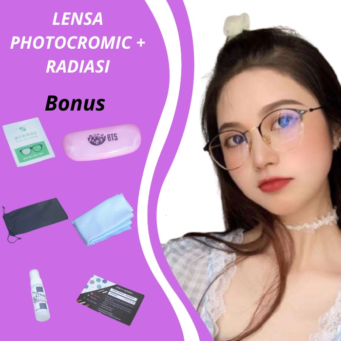 Kacamata Lensa Photocromic Anti Radiasi Korea Wanita Fashion Hitam Pria Murah Terbaru Garansi Origin
