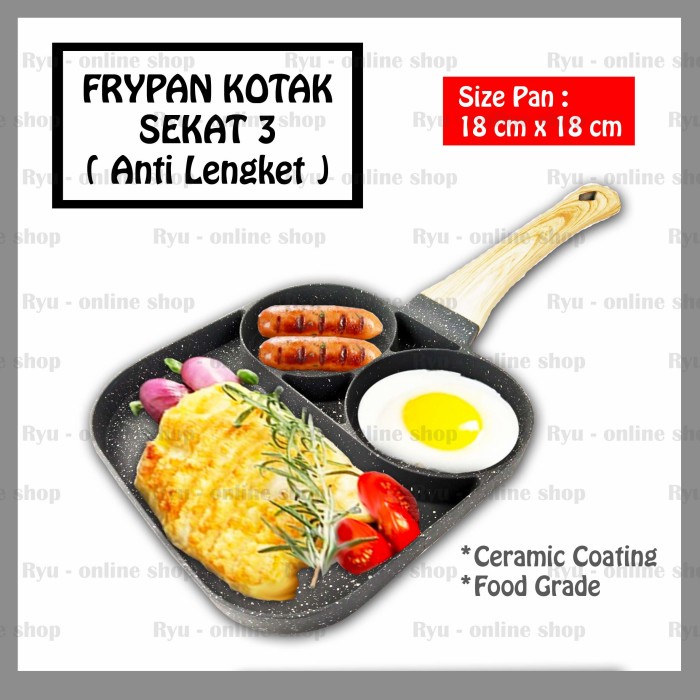 Frypan Kotak Sekat 3 / Wajan Penggorengan / Pancake Telur Anti Lengket
