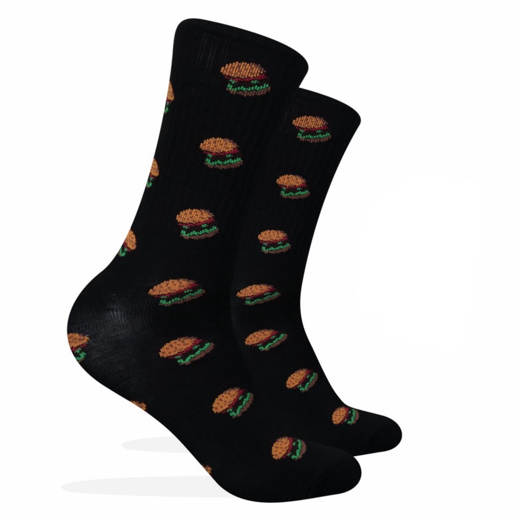 Kaos Kaki Motif Burger Hitam ( K67 )