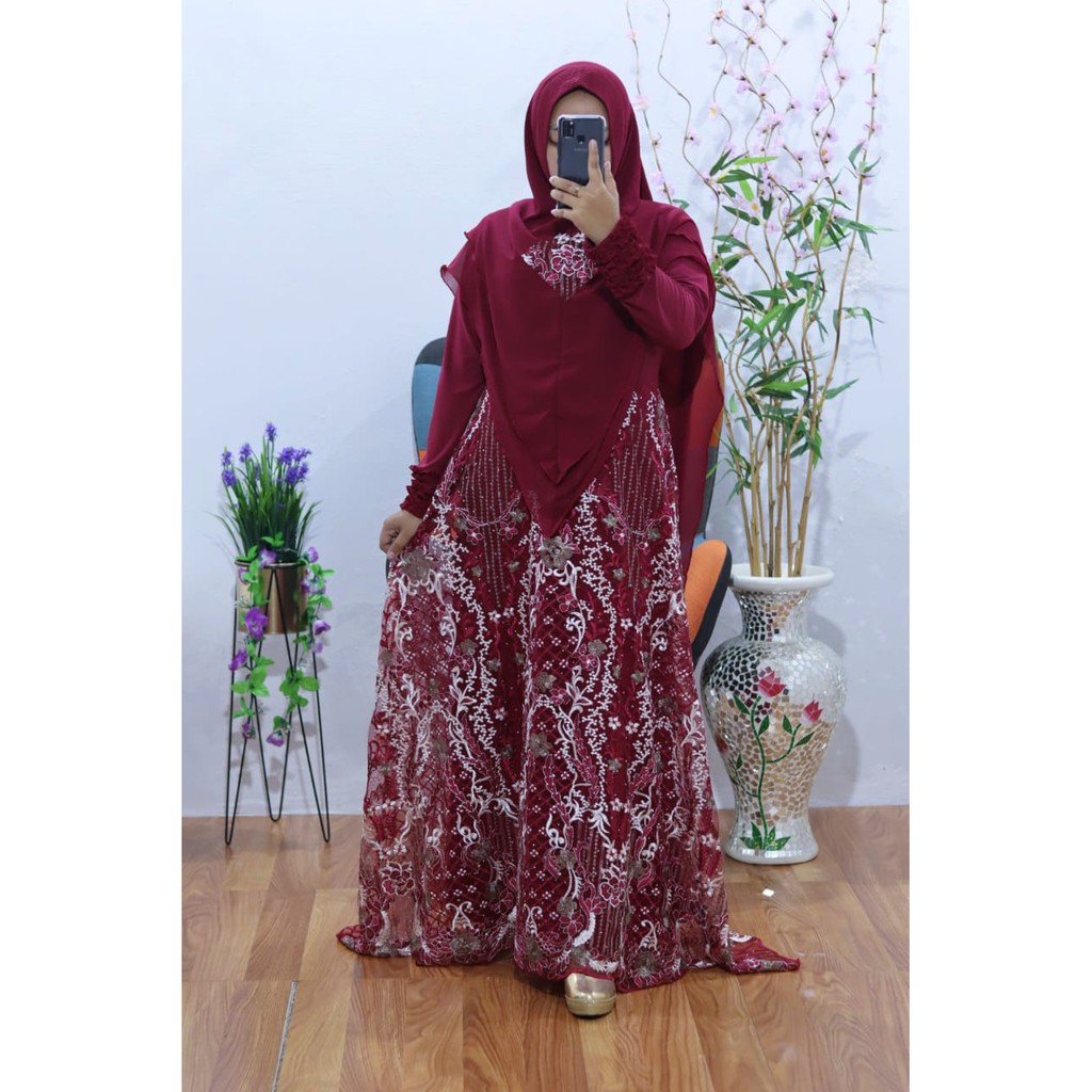 GAMIS BRUKAT DEWINA TILE BROKAT KELILING inner jersey adem baju wanita kondangan dress pesta hajatan