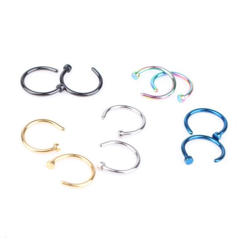 [✅READY STOCK] 2Pcs/Set Cincin Tindik Hidung Bibir Palsu Unisex Multicolor Punk Tindik Hidung  Penjualan Panas Mode