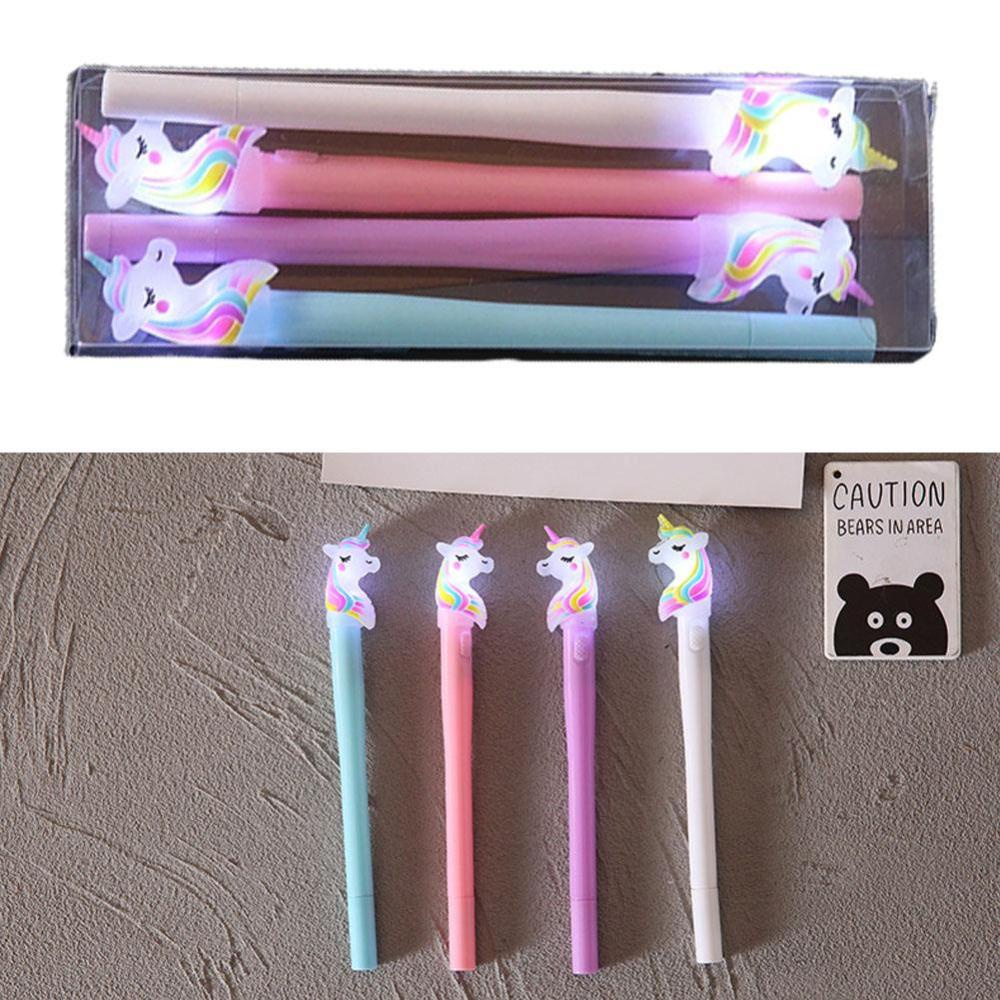 Timekey 4Pcs / Set Pulpen Gel LED Desain Unicorn / Beruang Lucu Kreatif B5F8