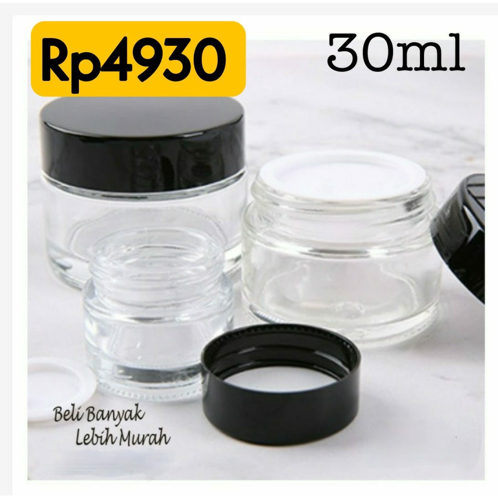 Grosir Botol Kosmetik 30ml Pot Kaca Kosmetik Jar Kaca Bening Tutup Hitam Botol Kaca Saleb Pot Kaca B