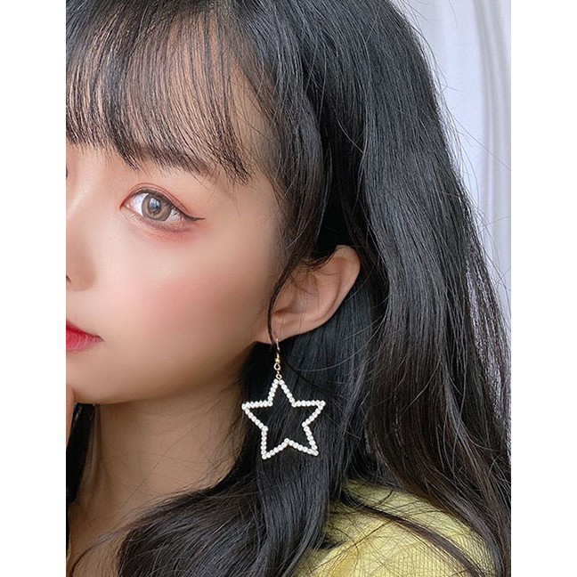 LRC Anting Gantung Fashion Golden Five Pointed Star Hollowed K15900