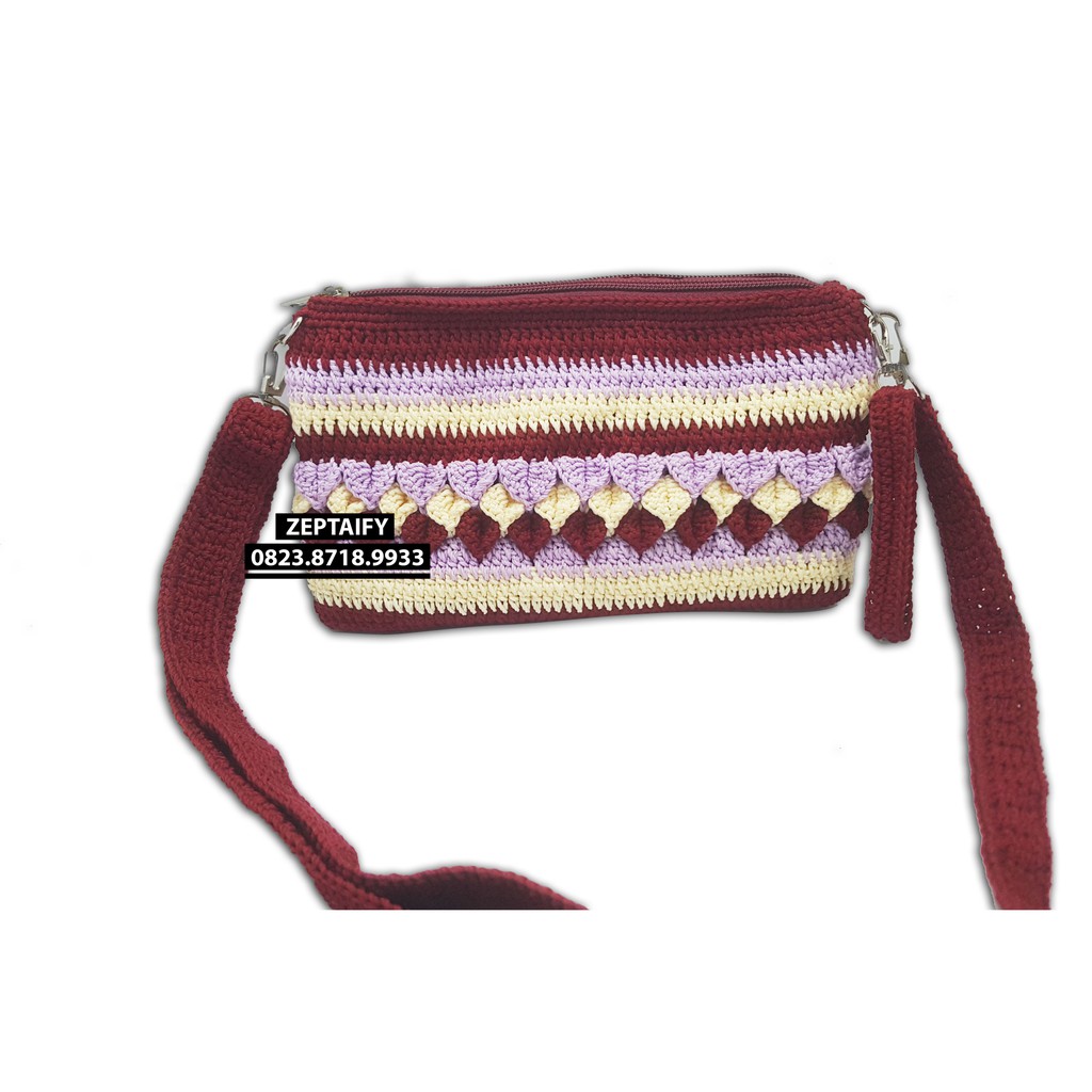 Tas Rajut Double Rit Maria Motif Crocodile