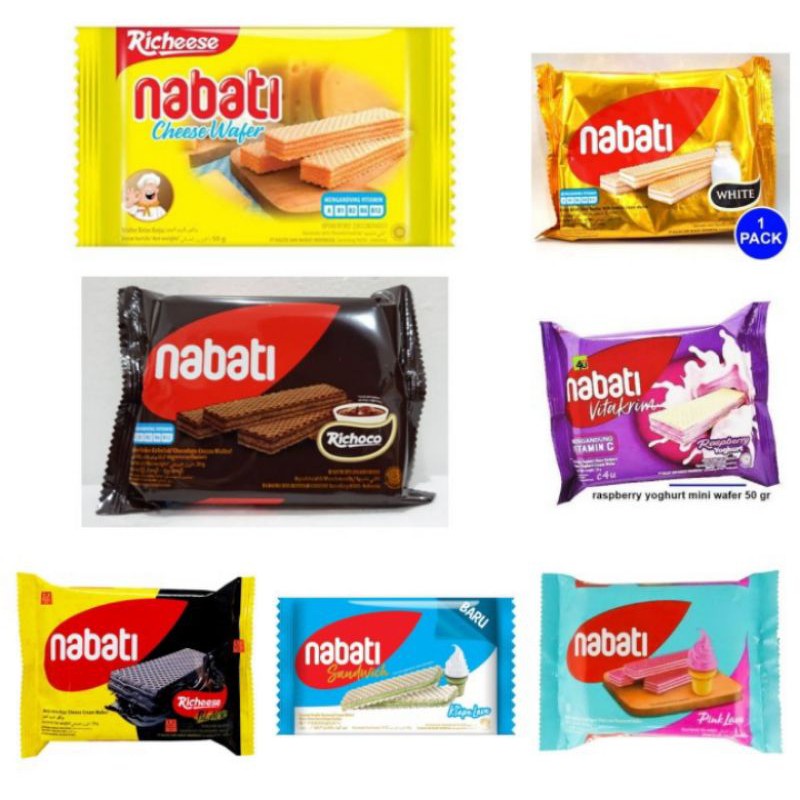 

wafer nabati 50 gr rasa keju . coklat . vanila. rasberry