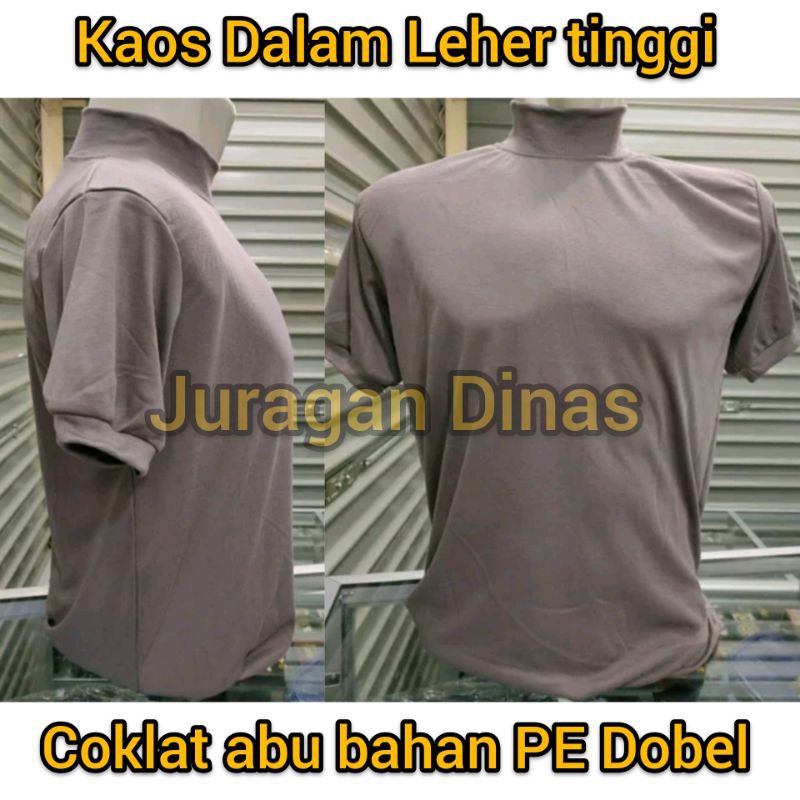 Kaos dalam Coklat/Abu abu POLISI kerah leher tinggi lengan pendek