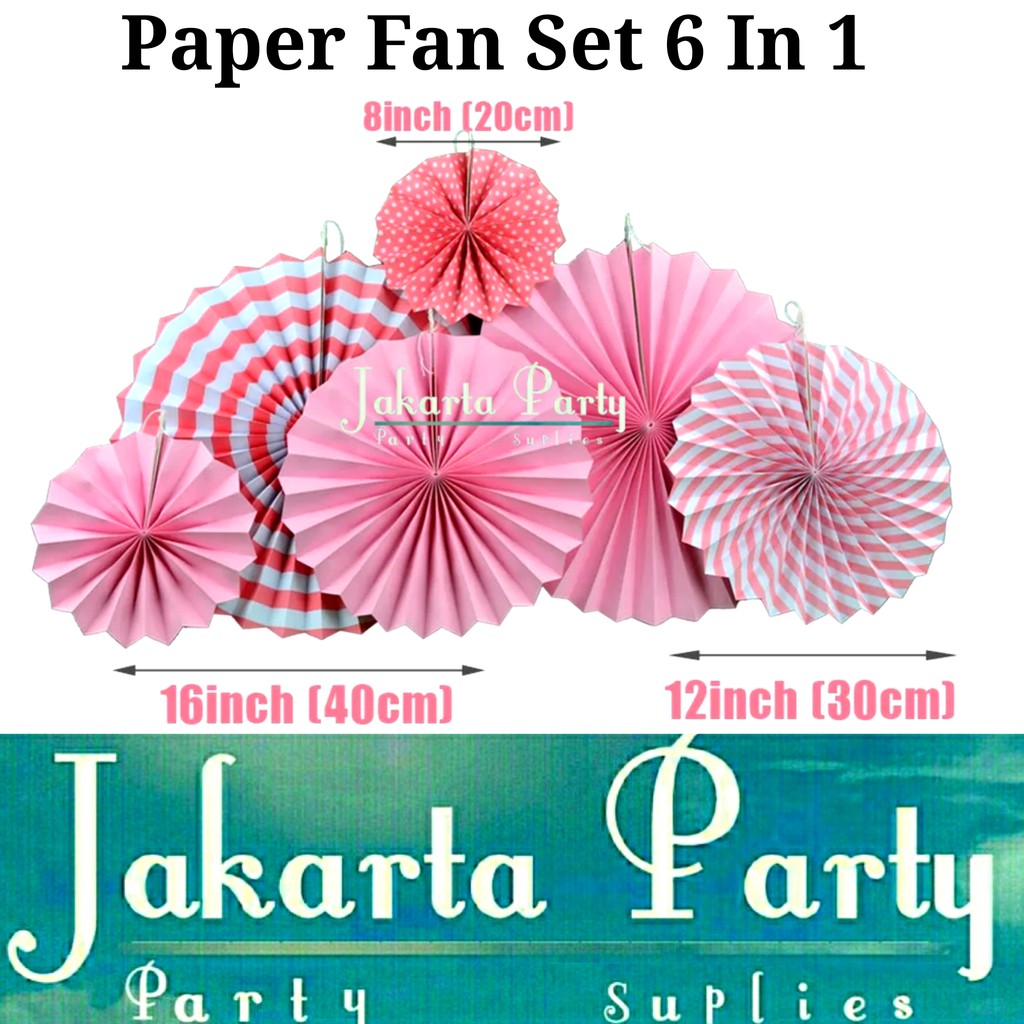 Paper Fan / Paper Fan Set 6 in 1 / Hiasan Dekorasi / Paper Fan Pink