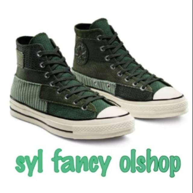 Sepatu Converse 70s Hi Black Forest Egret Mono Patchwork 167138C Army Original BNIB 100%