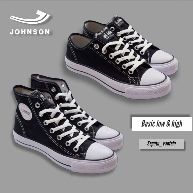 Sepatu Johnson Basic Low &amp; High Black White - Jhonson original