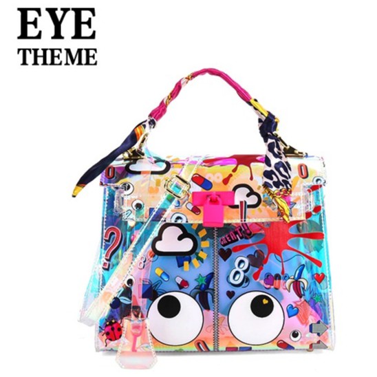 HUER Erghya Hologram Eye Theme Printed Satchel Bag 9454-158White