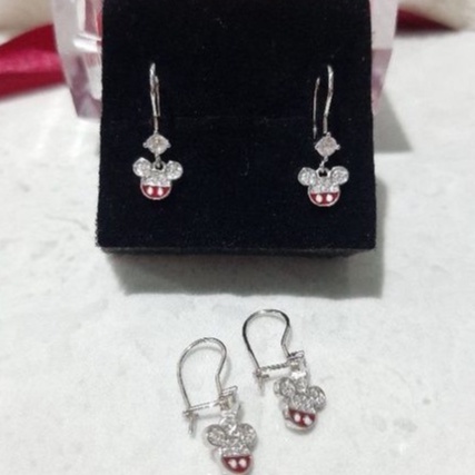 AK030 - Anting Kait Mickey Mouse Anak Perak Asli 925 Lapis Mas Putih