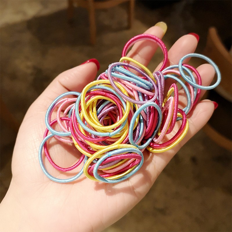 Ikat Karet Rambut 100pcs Warna Polos Gaya Korea / Ikat Rambut Elastis-2