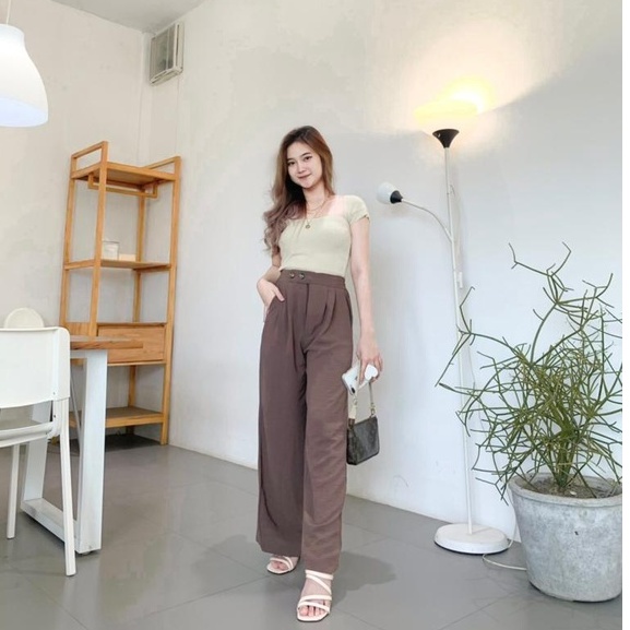 Loose Pants Crinkle Highwaist Wanita - Celana Kulot Wanita - Celana Kantor Formal - Celana Korean Trousers -Celana Anti Kusut - Celana Kerja Wanita