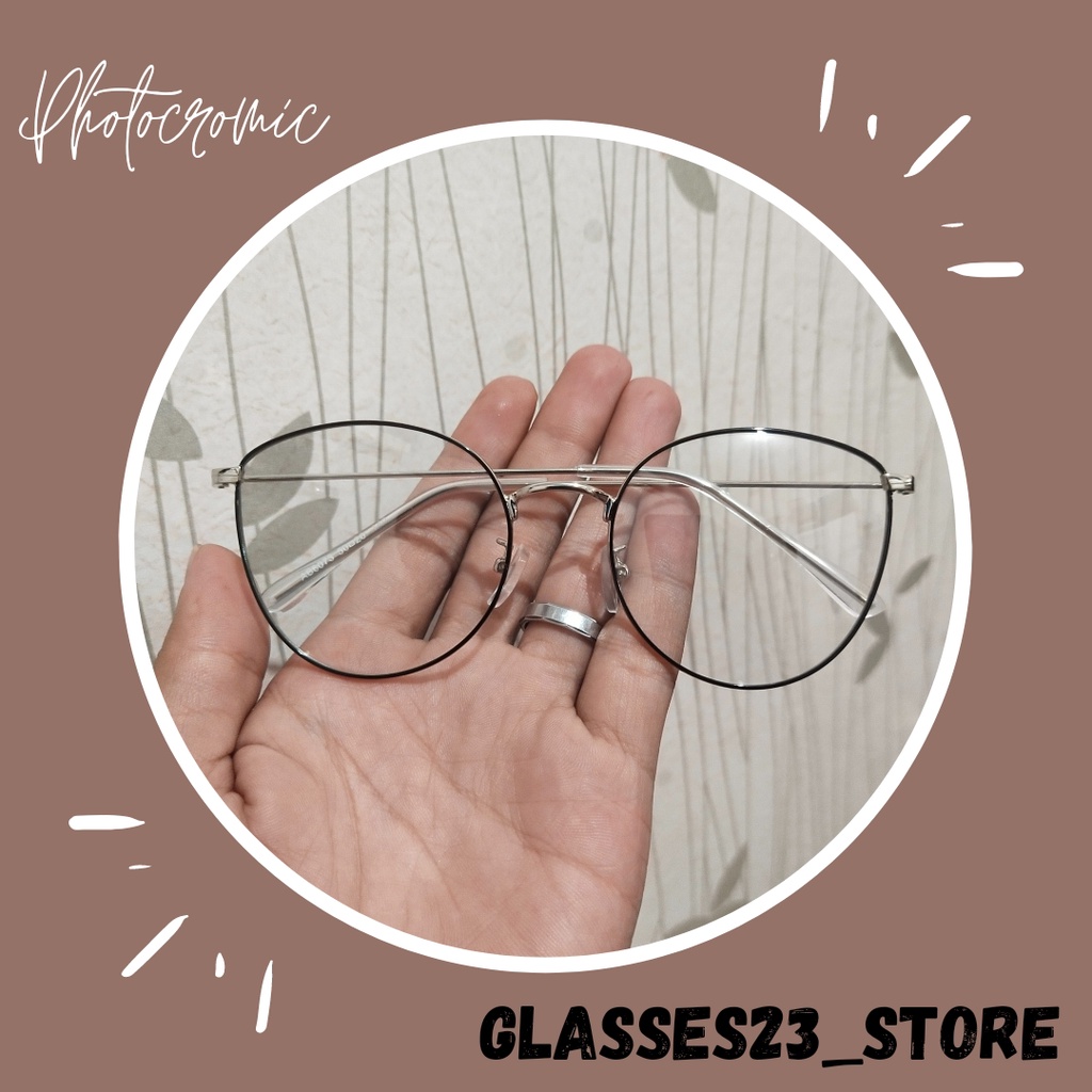 KACAMATA PHOTOCROMIC FRAME OPTIK FASHION VINTAGE OVAL BLUERAY ANTI RADIASI WANITA/PRIA