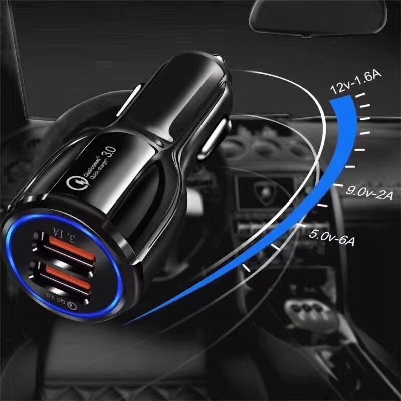 【CC003】Fxing Car Charger Fast Charger 2 Port USB QC 3.0 Output Saver Mobil Lampu Qualcomm Black White