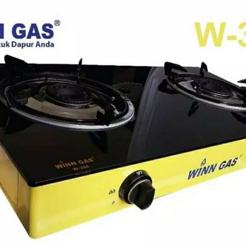 Winn Gas , W 388  , Win Gas ,  Kompor Gas Kaca , 2 Tungku + Selang Regulator Winn Gas