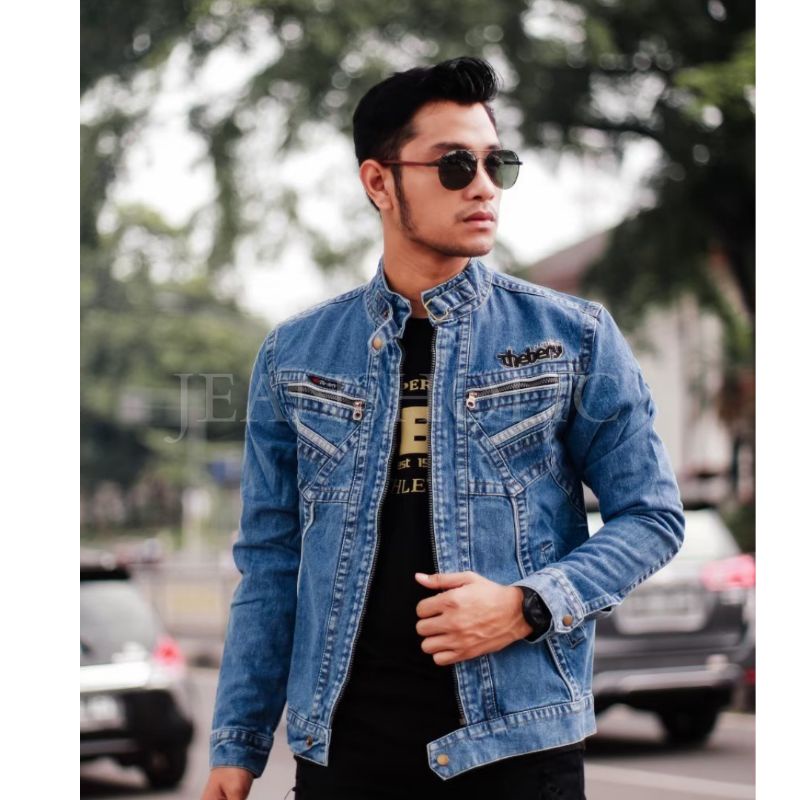 TBJ01 LIGHT BLUE - TOURING JAKET JEANS THE BERY REGULER, JAKET JEANS COWOK PREMIUM, JAKET MOTOR PRIA