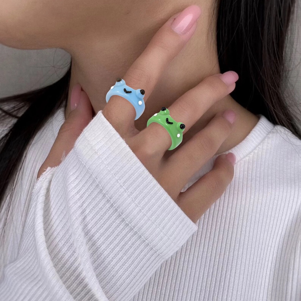 Cincin Bentuk Hewan Katak Bahan Polymer Clay Resin Untuk Wanita