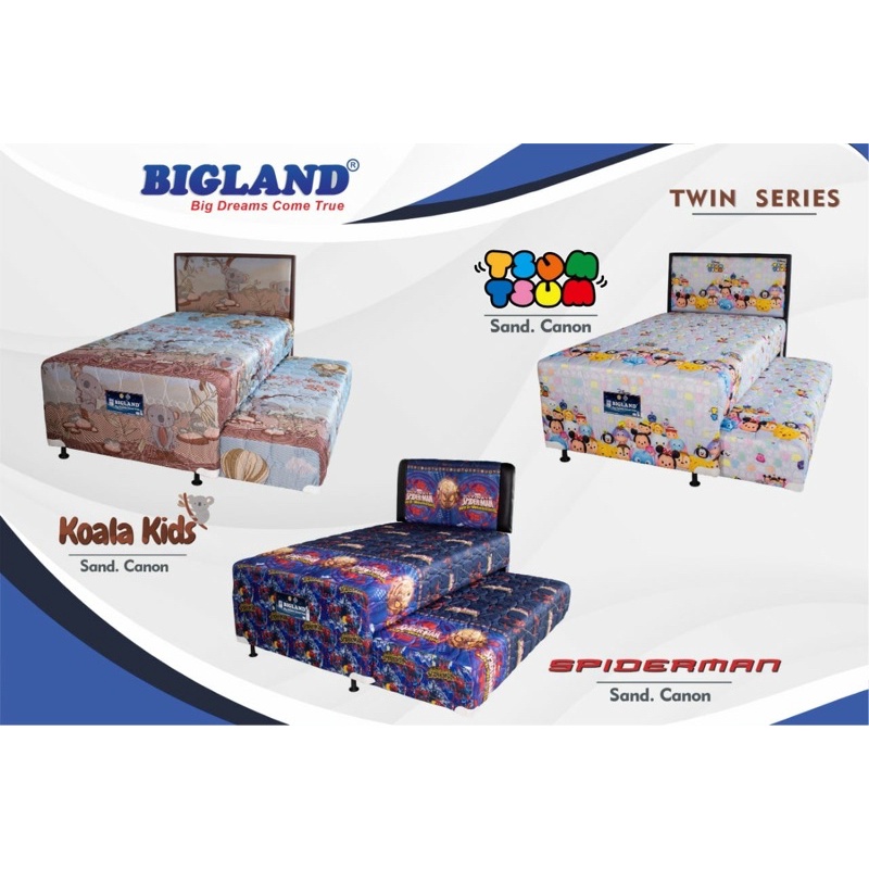springbed twin 2 in 1 bigland spring bed matras anak susun dorong motif spiderman tsum tsum koala ki