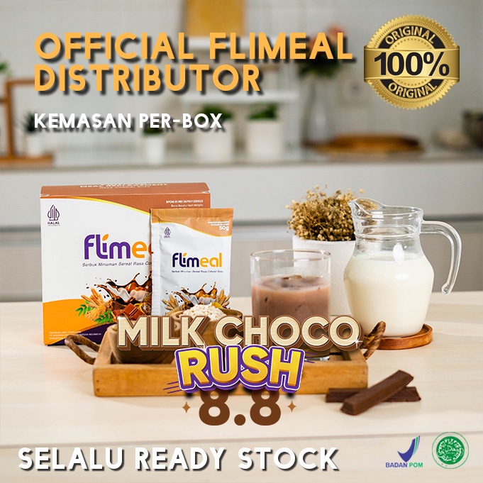 Flimeal by Flimty Meal Replacement Rasa Cokelat Coklat Susu Choco Milk isi  1 BOX 12 sachet 600 gram Pengganti Makan Cocok untuk Program Diet