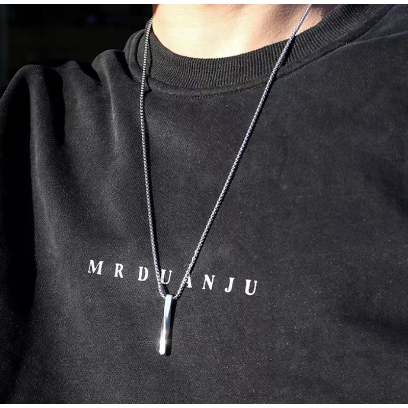 KALUNG TITANIUM PRIA DAN WANITA PUNK SPIRAL PERSEGI PANJANG LIONTIN KALUNG KALUNG RANTAI