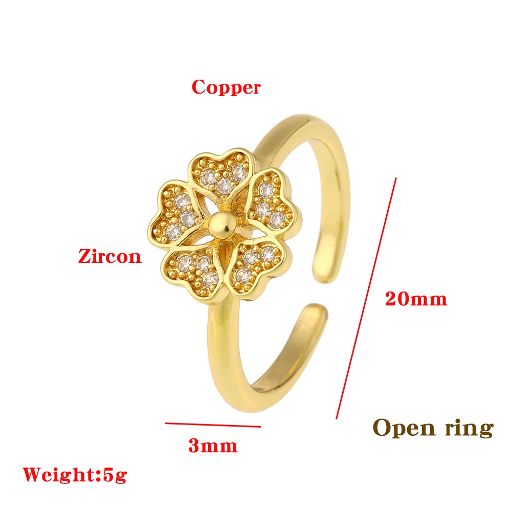 Ornamen tembaga mikro inlay lebah bunga cincin jari cincin wanita