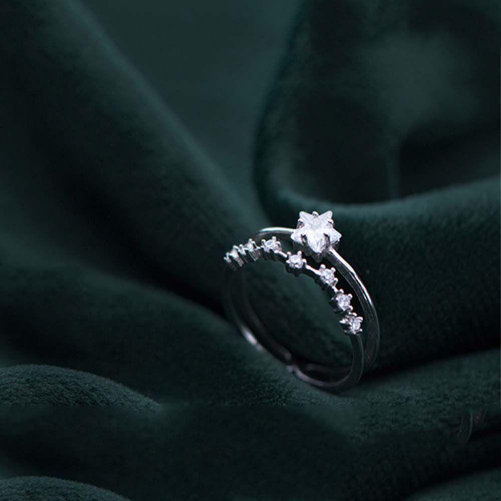 Mxbeauty Wanita Pembukaan Cincin Elegan Temperamen Gadis Hadiah Jari Perhiasan Zirkon Gaya Korea Twinkle Star Finger Rings