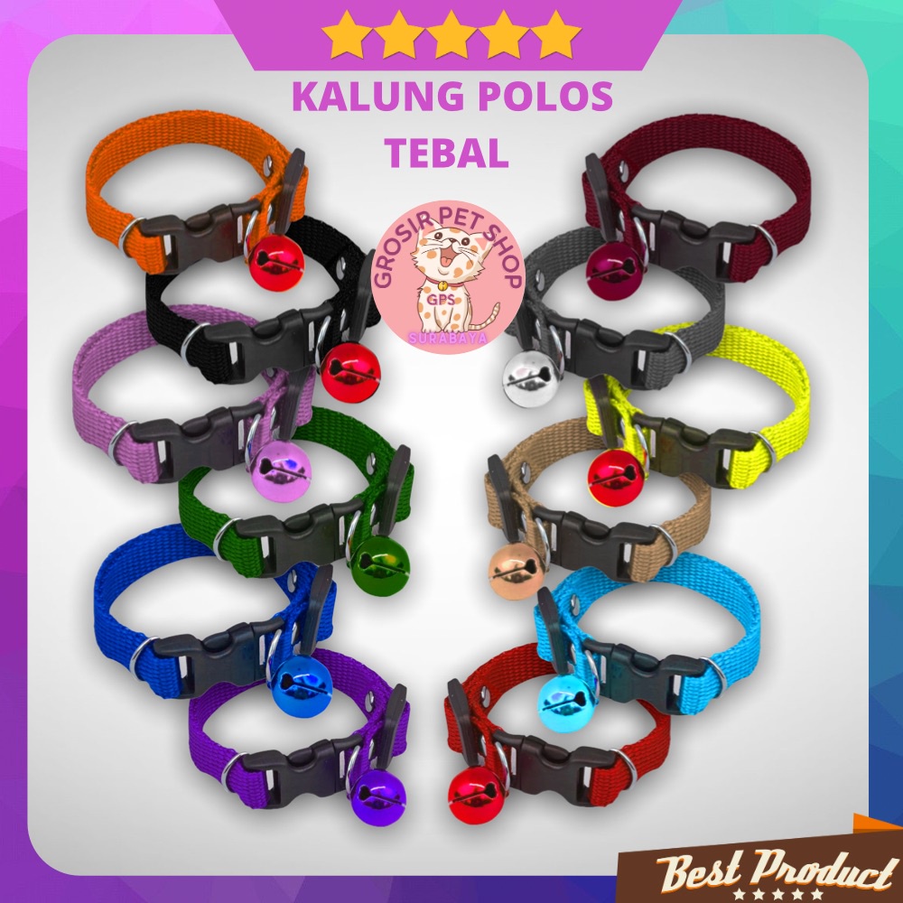 Kalung Kucing Anjing Kelinci Polos Tebal Lonceng 12 mm Panjang 17 cm - 28 cm ecer grosir