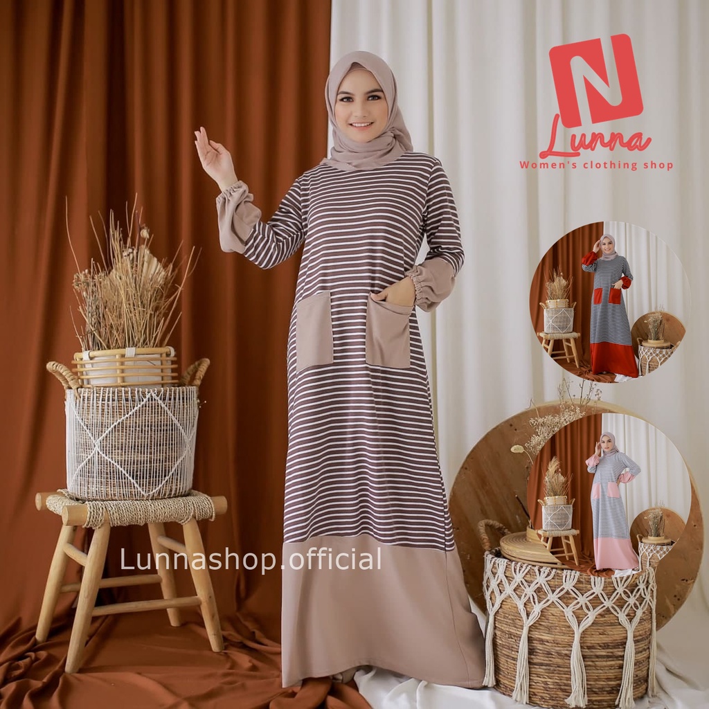 Baju gamis wanita fashion muslim cewek dress premium kekinian branded original motif garis Mybamus G