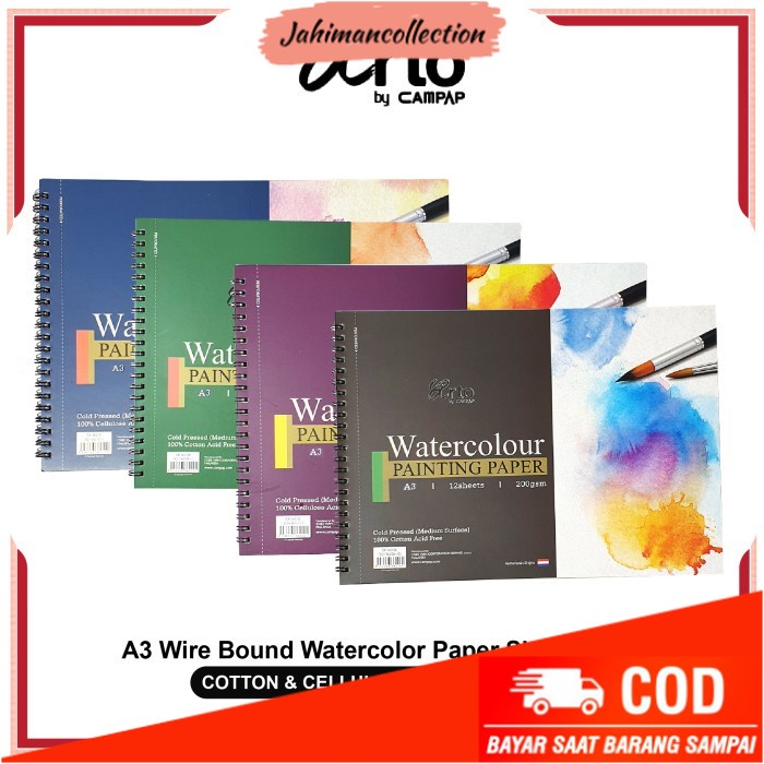 

✨ BISA COD ✨ Kertas Cat Air Arto A3 Wire Bound Watercolor Paper Sketchbook - COTTON 200gsm