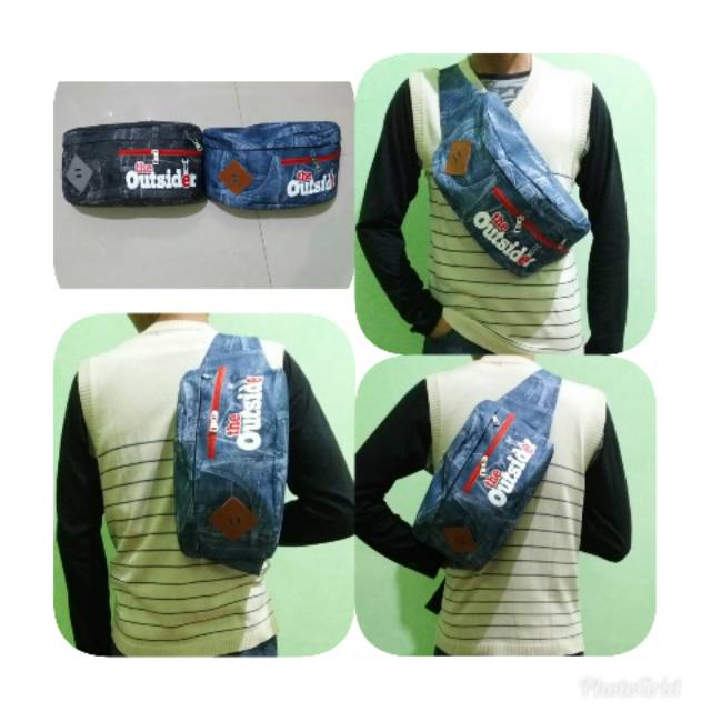 Tas Waist bag pria motif warna kain jeans/waistbag/waistpack/waist pack