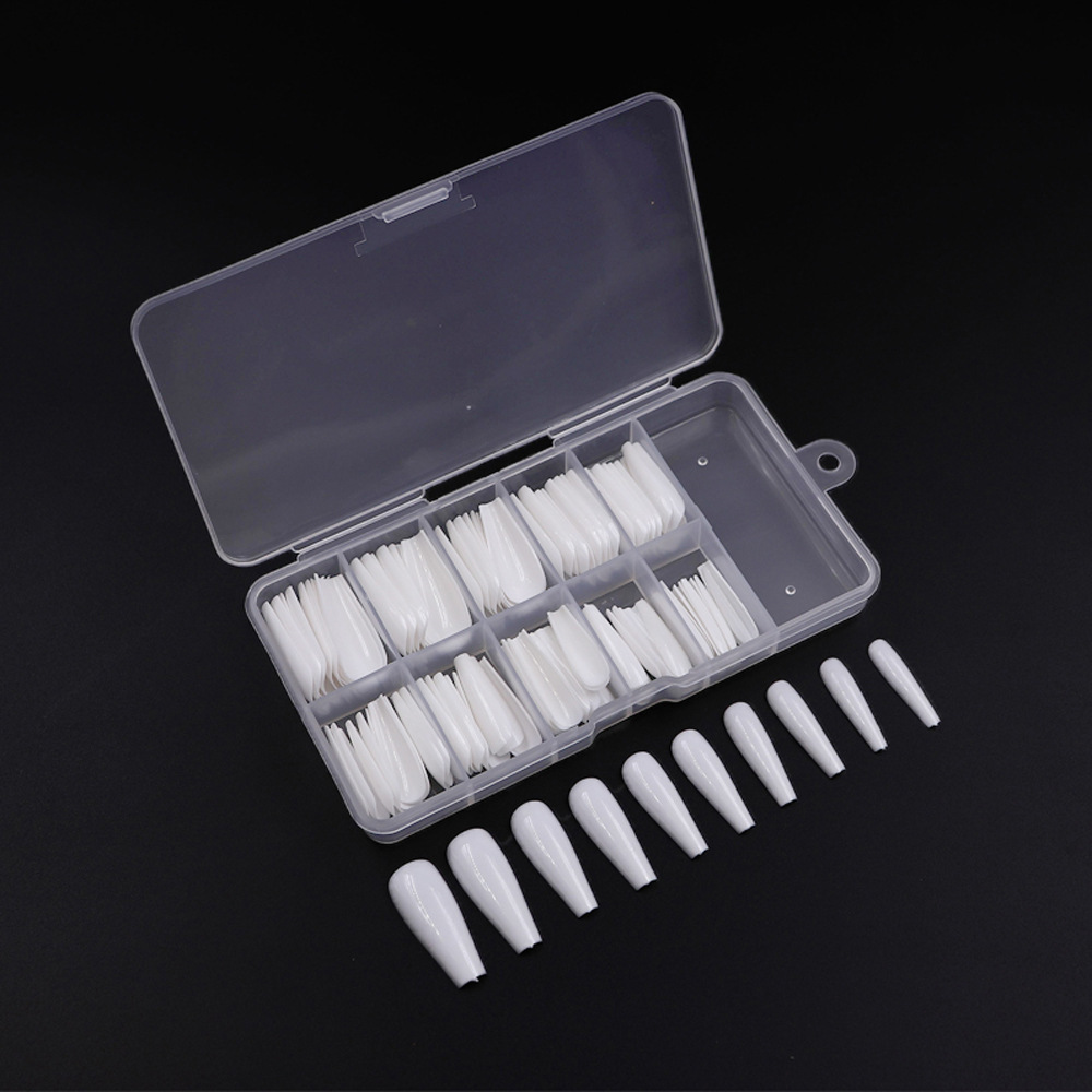100pcs Kuku Palsu Extension Panjang Full Cover Bahan Akrilik Warna Putih Bening Untuk Manicure