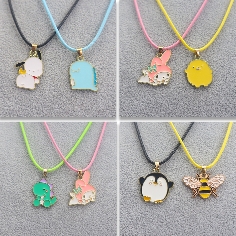 Set 2pcs Kalung Rantai Liontin Kartun Hewan Warna-Warni Untuk Hadiah Ulang Tahun Wanita