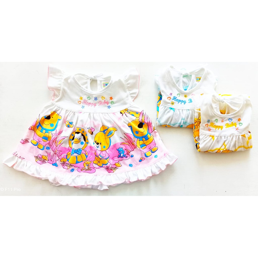 dress baju bayi 0-6 bulan PUTIH HAPPY