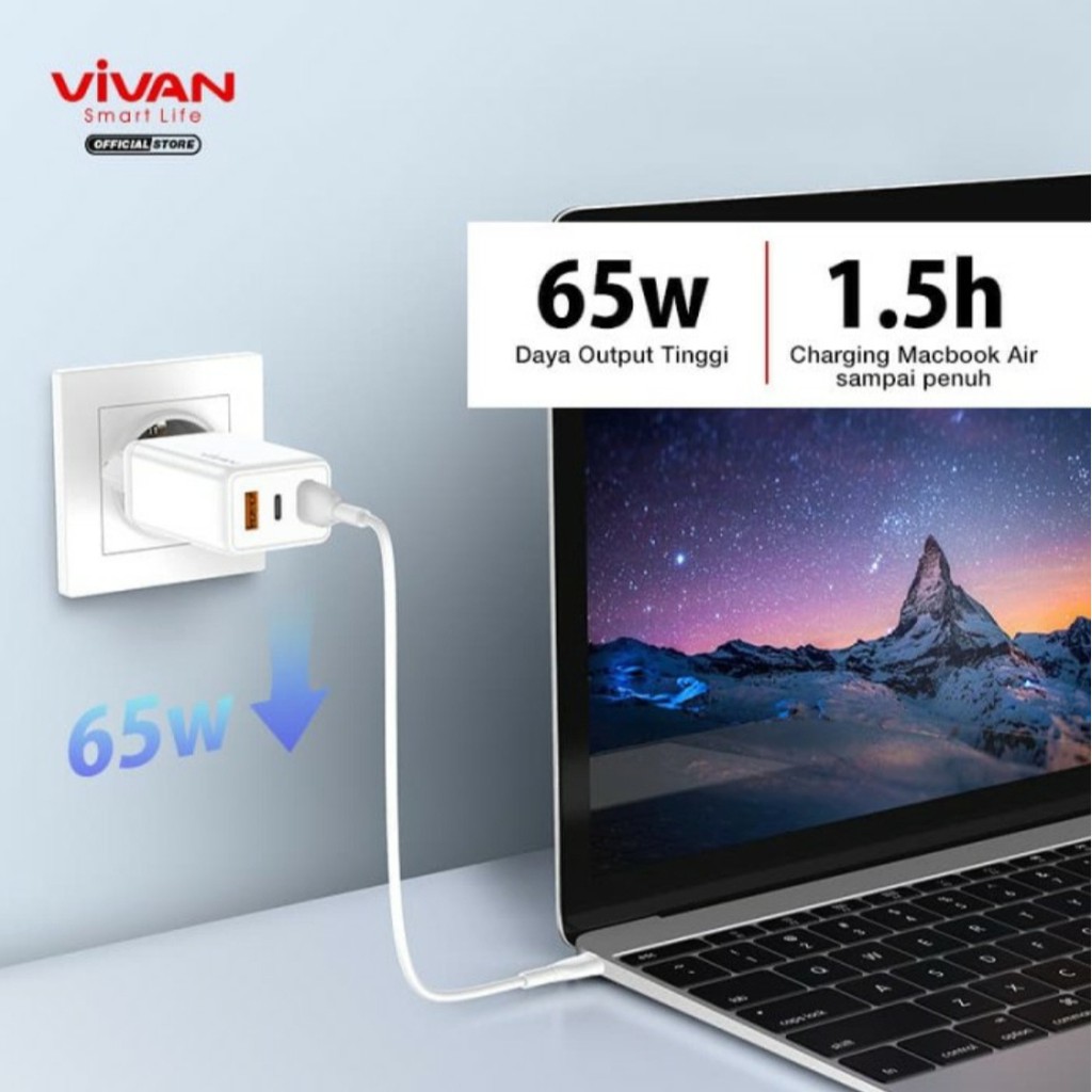 VIVAN Charger GaN01 65W 5A 3 Output PD QC3.0 QC4.0 Port Quick Charge