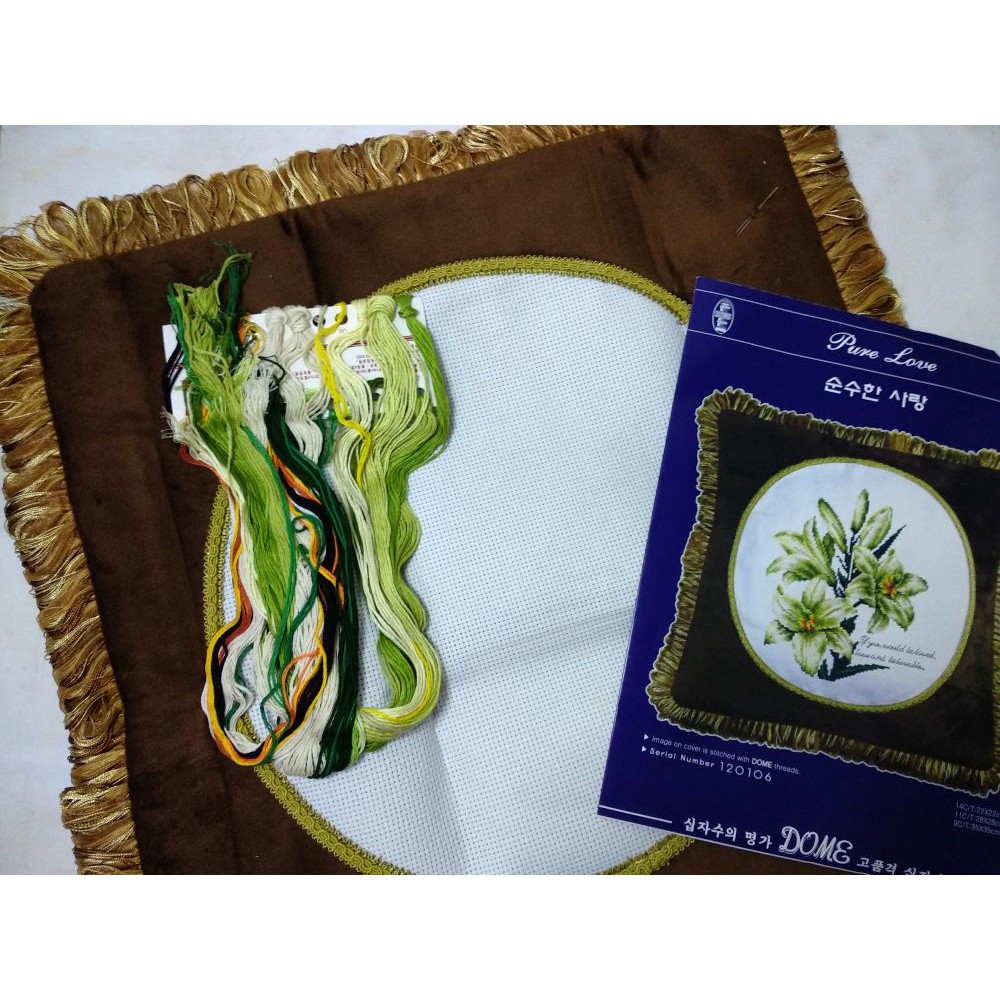 DISKON Paket Sulam Kristik Sarung Bantal DOME 120106 Bunga Lily