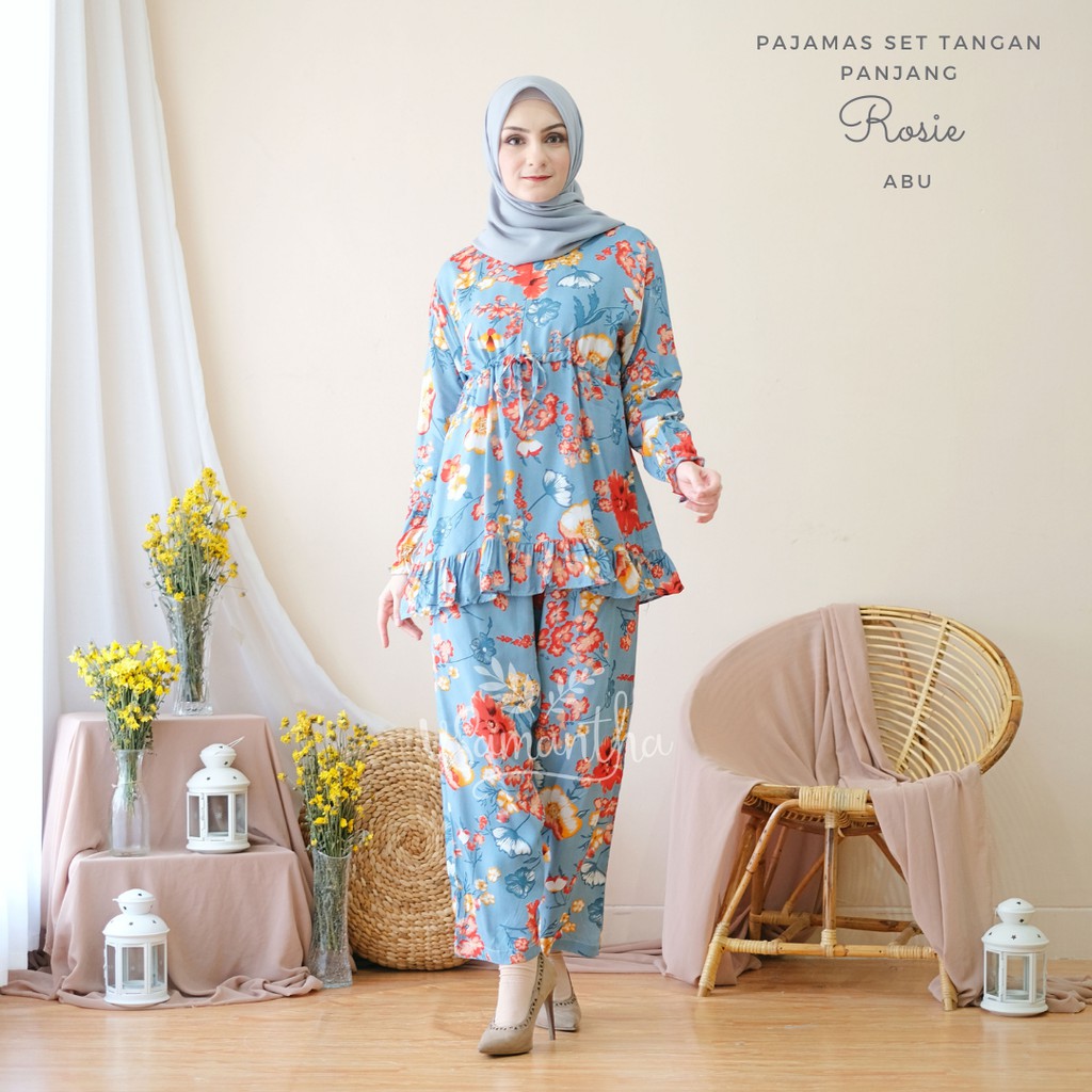 vSamantha - Pajamas Set / Piyama Set Muslim Rayon Rempel Busui Friendly - Tangan Panjang II-Rosie Abu