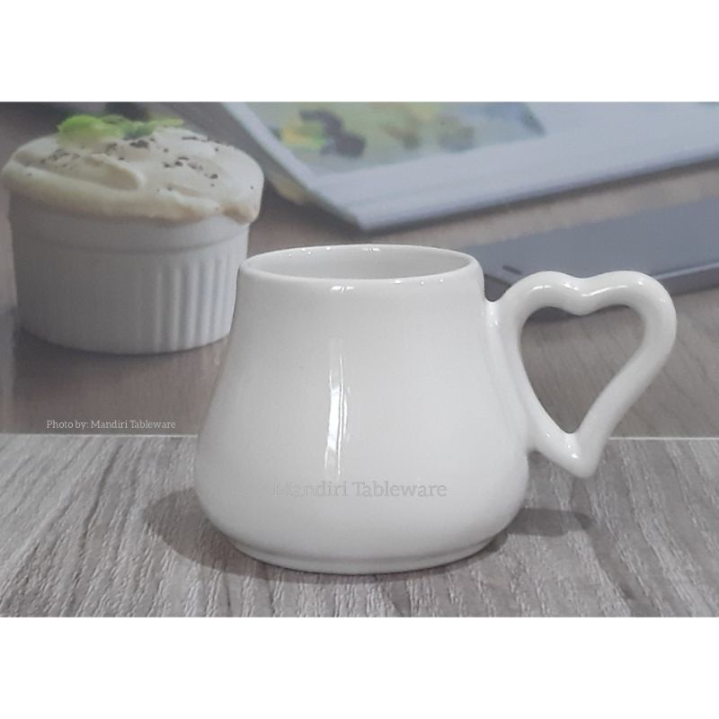 Mug Keramik Antik Gagang Heart 200 ml | Tebal | Isi: 1 pcs