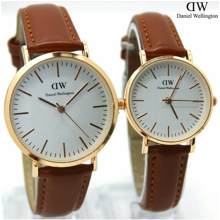 Terlaris jam tangan couple kulit sepasang termurah / jtr 994 coklat